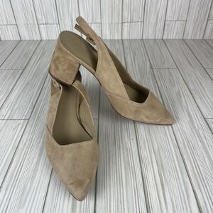Ann Taylor Size 8 M Esme BEIGE Suede Block Heels Pumps Career Dressy